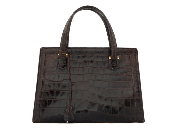 Hermès Pullman-Tasche aus braunem Krokodil Exotisches Leder  ref.81503