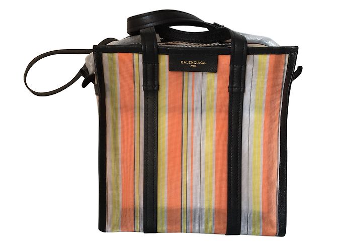 Balenciaga Bazaar Bag Schwarz Orange Creme Leder Canvas Roh