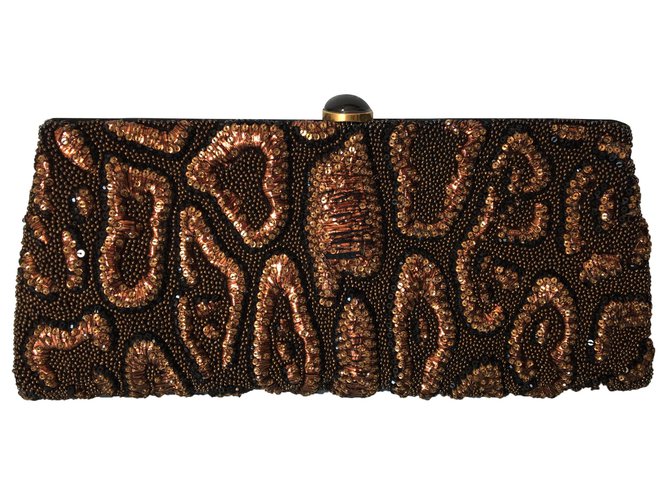 Yves Saint Laurent Clutch bags Black Golden Silk Metal Pearl  ref.81536