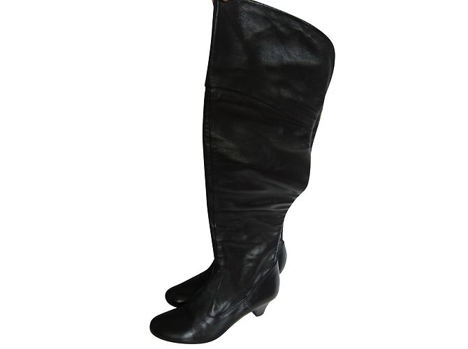 Autre Marque Botas cuissardes de cuero negro