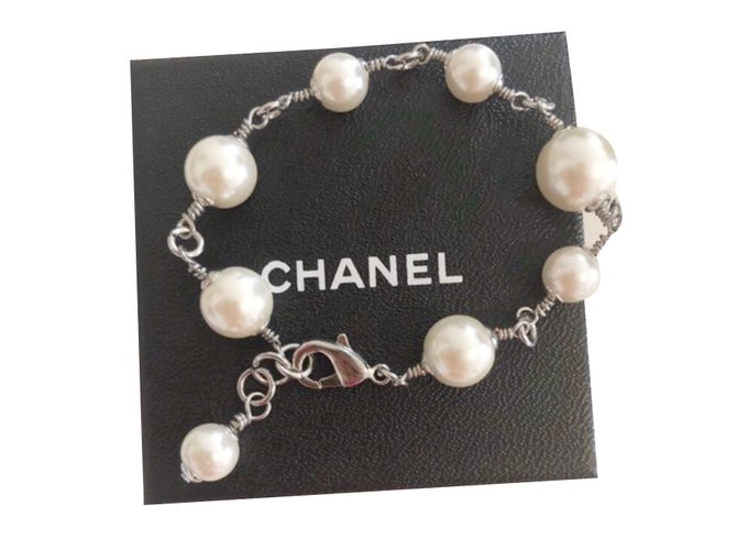 Chanel Armbänder Silber Beige Perle  ref.81652