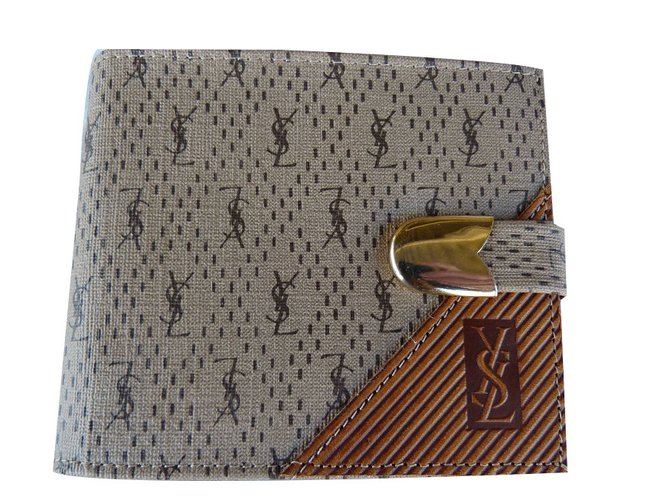 Yves Saint Laurent Purses, wallets, cases Brown Beige Leather Cloth  ref.81678