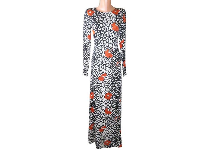 Vestido largo de seda Essentiel Antwerp Negro Blanco Naranja
