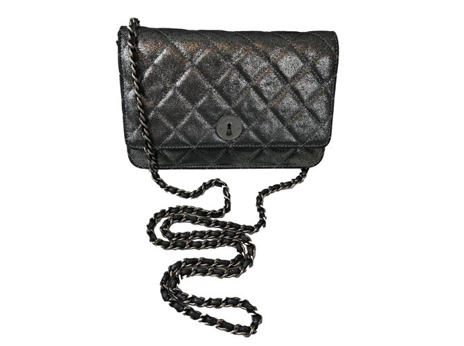 Wallet On Chain Chanel Borse Argento Panno  ref.81740