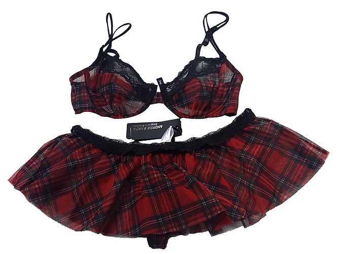 Set Reggiseno e Gonna Andres Sarda Nero Rosso Poliammide