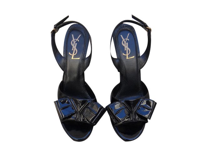 Yves Saint Laurent sandals Black Patent leather  ref.81793