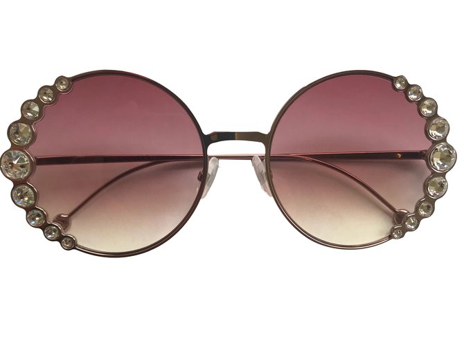 Fendi occhiali da sole lunettes nastro e cristallo Rosa Metallo  ref.81803