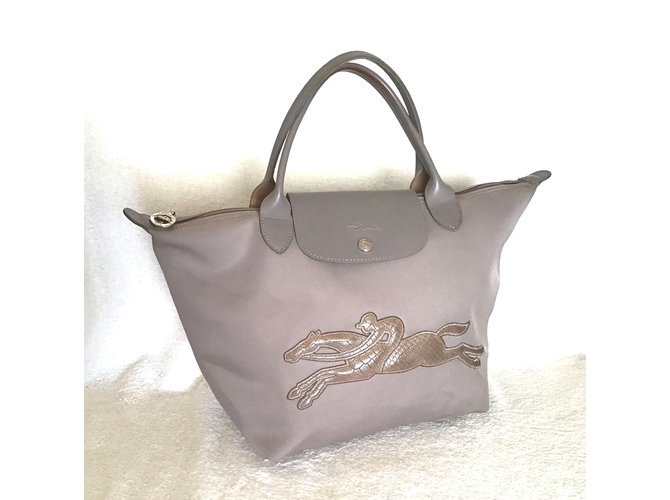 Longchamp Handbags Grey Leather Nylon  ref.82037