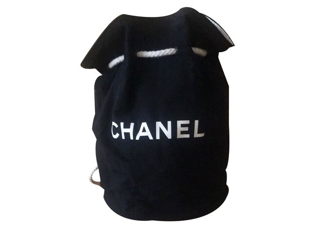 Chanel Sac à dos Coton Noir  ref.82055