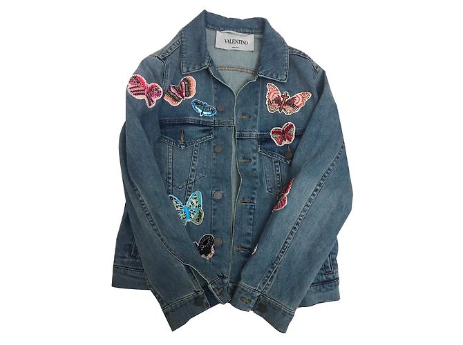 Valentino giacca denim a farfalla ricamata Blu