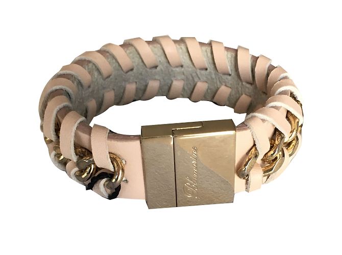 Pulseira Blumarine de couro e metal trançado bege