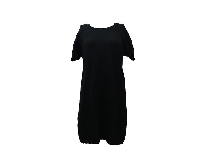 Autre Marque Schwarzes Kaschmir Pulloverkleid mit Lochmuster