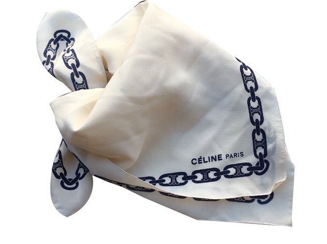 Céline Carrés Soie Bleu Blanc cassé  ref.82209