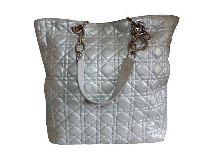 Christian Dior Hand Bag Silvery Leather  ref.82219