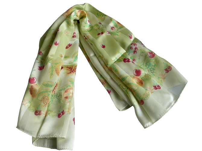 Autre Marque Pañuelo de seda Grand Marnier Rosa Amarillo Verde Claro