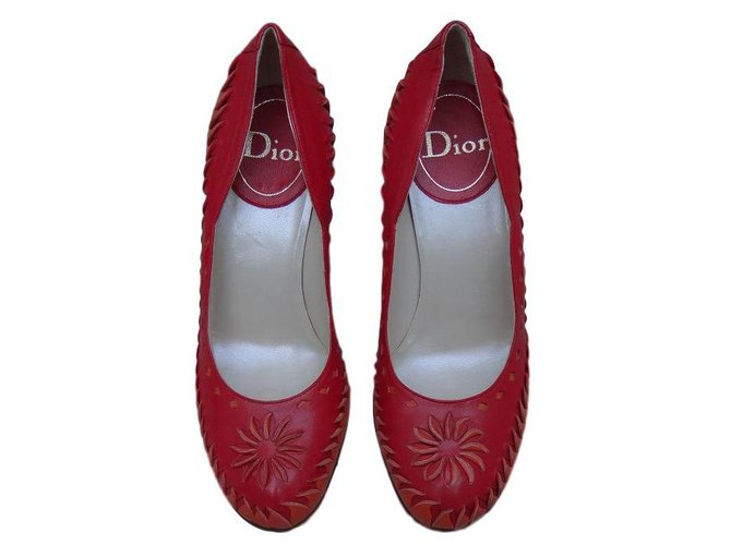 Dior Calcanhares Vermelho Laranja Couro  ref.82402