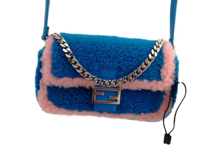 Fendi Handbags Pink Blue Fur Lambskin  ref.82437