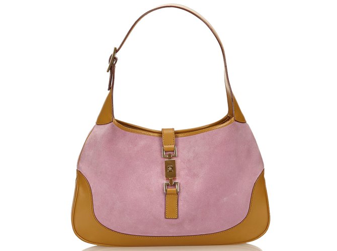 Gucci Jackie de camurça de couro Marrom Rosa Suécia  ref.82465