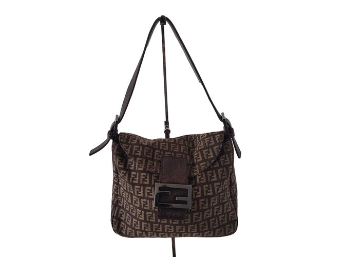 Fendi Mama Zucca bag Brown Leather Cotton  ref.82530