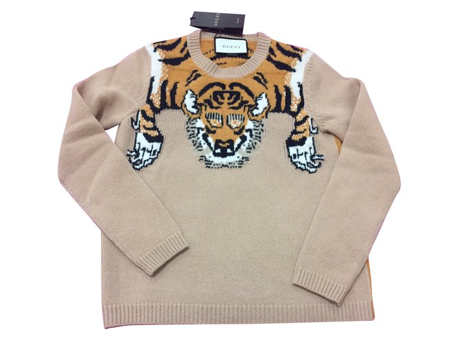 Gucci Sweater tigre Laine Beige  ref.82531