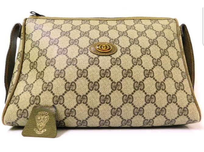 Gucci-Monogramm-Handtasche Beige Hellbraun Leder Baumwolle  ref.82588
