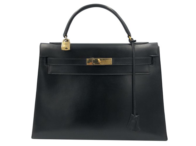Kelly Hermès Handbag Black Leather  ref.82625