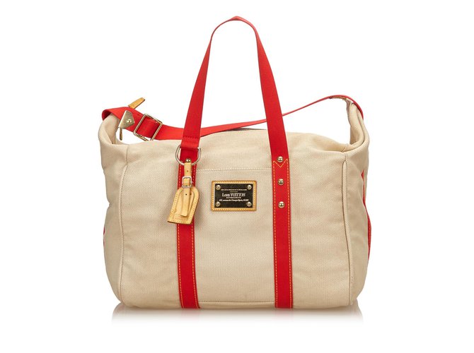 Louis Vuitton Fim de semana do saco de Antigua Branco Vermelho Cru Algodão Pano  ref.82757