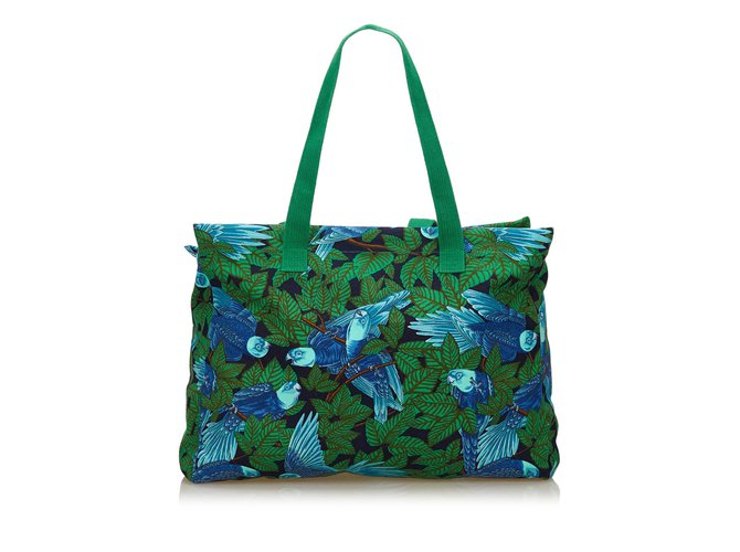 Hermès Tote bag in cotone stampato Multicolore Verde Panno  ref.82798