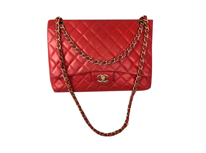 Chanel Handbags Red Leather  ref.83009