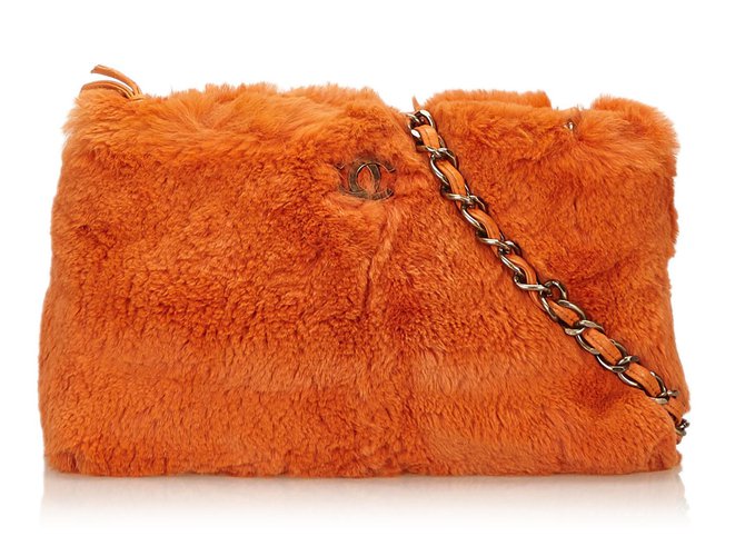 Chanel Fur Shoulder Bag Orange  ref.83041