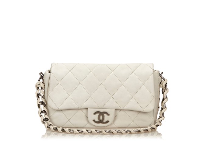 Chanel Medium Wild Stitch Flap Bag White Cream Leather  ref.83065