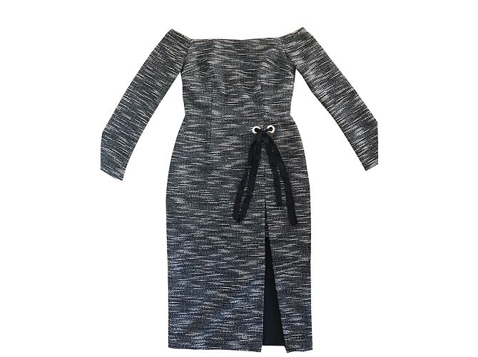 Rebecca Vallance Tweed Midi Dress Grey