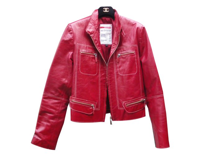 Prada Biker jackets Red Leather  ref.83145