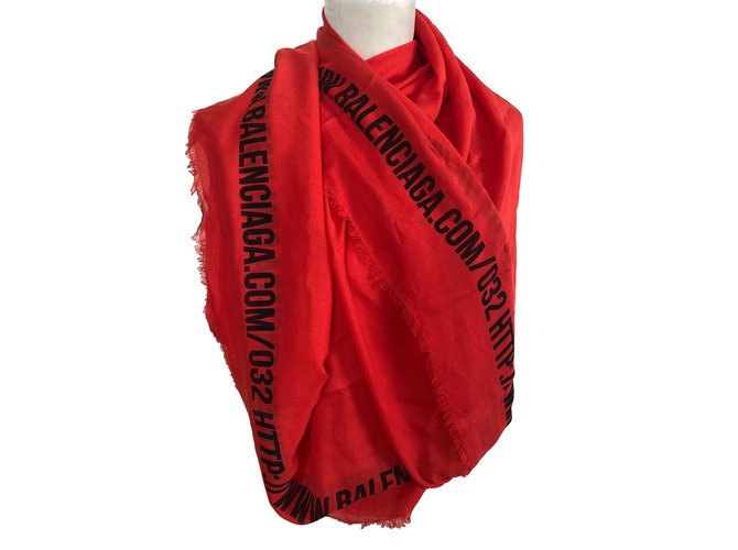 Balenciaga Bufandas de seda Roja Algodón  ref.83215