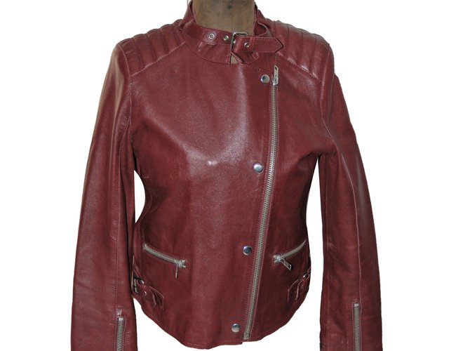 Sandro Biker jackets Brown Dark red Leather  ref.83218