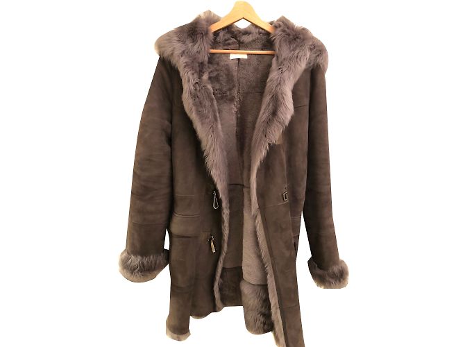 Abrigo con capucha de piel Zapa Gris Oscuro Gris antracita