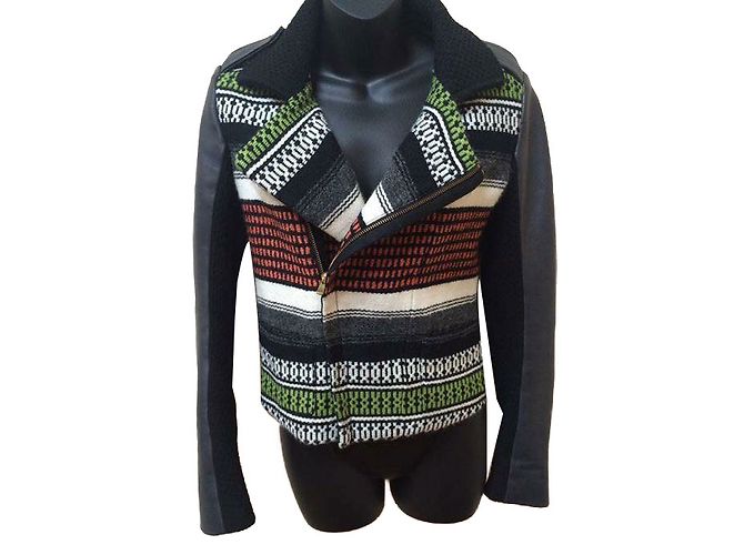 Maje Perfecto wool and leather jacket black