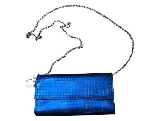 Dior Pochette Blu Pelle verniciata  ref.83448
