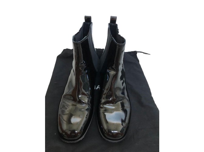 Chanel Ankle boots Black Patent leather  ref.83477
