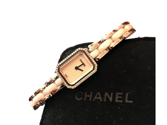 Première Chanel Estreia Mini Cerâmica branca e relógio de diamantes Branco Cerâmico  ref.83493