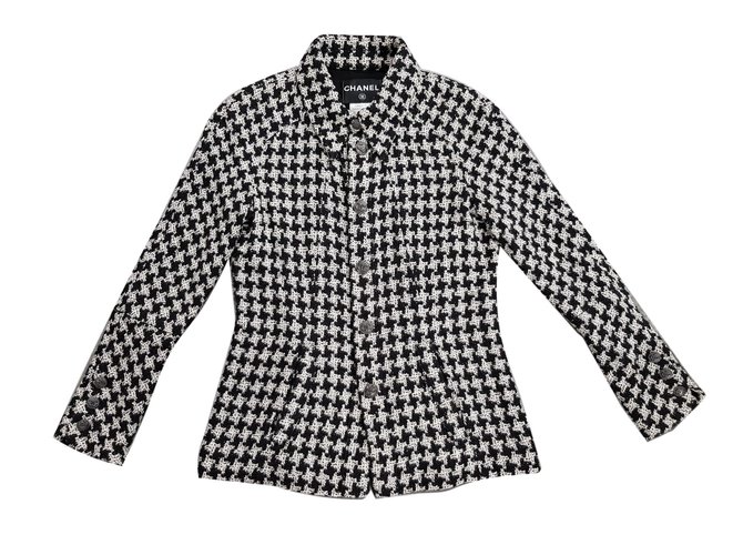 Chanel Clic Black And White Tweed Jacket Jackets Ref Chanel Clic Black And White Tweed Jacket Jackets Ref 83498