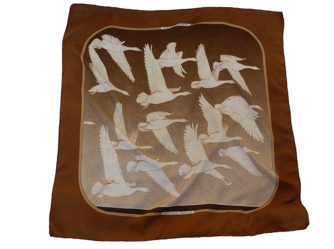 Hermès les oiseaux migrateurs Brown Silk  ref.83529