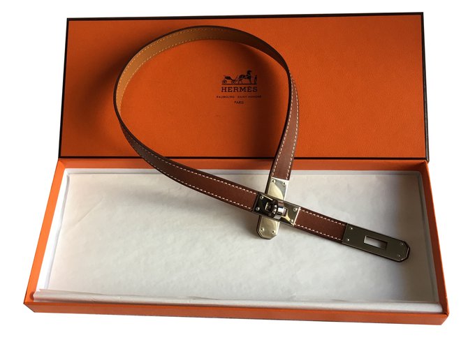 Kelly Hermès Necklaces Caramel Leather Metal  ref.83614