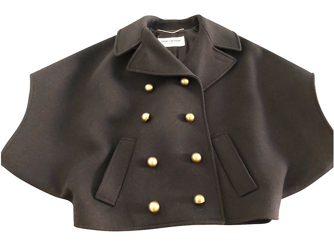 Giacca Cape Saint Laurent in Lana Nera Nero