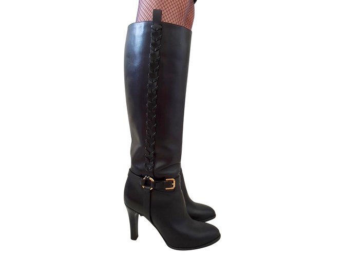 ralph lauren black leather booties