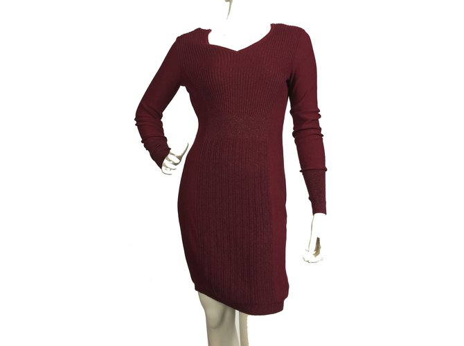 Vera Wang Dress Dark red Cotton Polyester Nylon  ref.83693