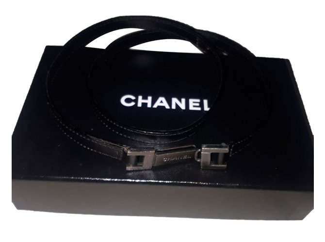 Chanel Cintos Preto Couro  ref.105679