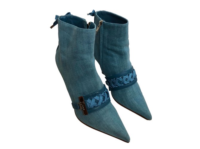 Christian Dior Botas de tornozelo Azul claro Couro Lona  ref.83711