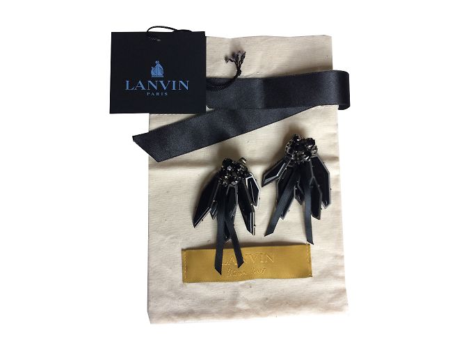 Orecchini Lanvin Metallo Argentato e Plastica Nera Nero 