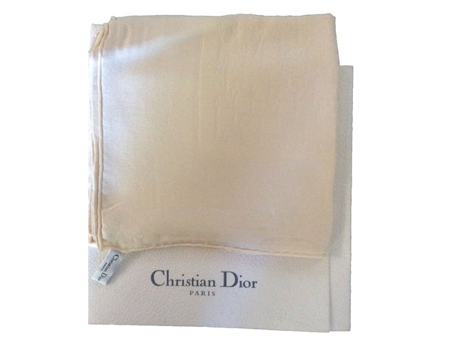 Christian Dior Foulards Soie Blanc cassé  ref.83737
